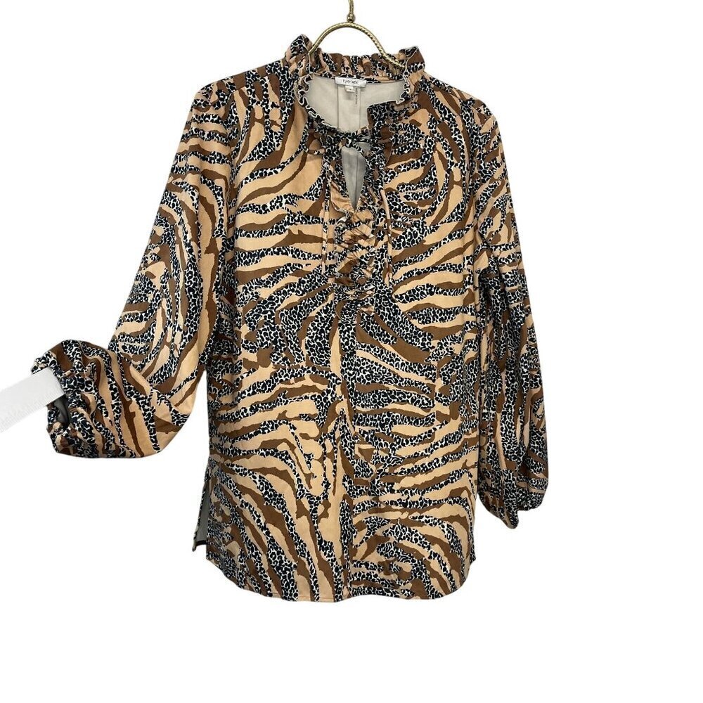 Tyler Boe Faux Suede Halprin Shirt Animal Print Ladies Size SMALL Tunic Blouse